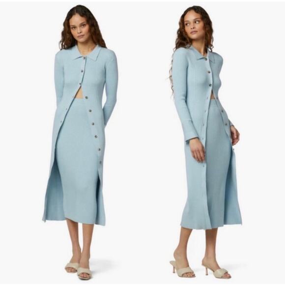 Favorite Daughter The Lena SET Long Collared Cardigan Skirt Blue Cashmere Blend - Picture 1 of 6